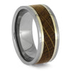 Titanium ring with whiskey barrel wood and gold pinstripes