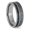 Meteorite and blue wood titanium wedding band