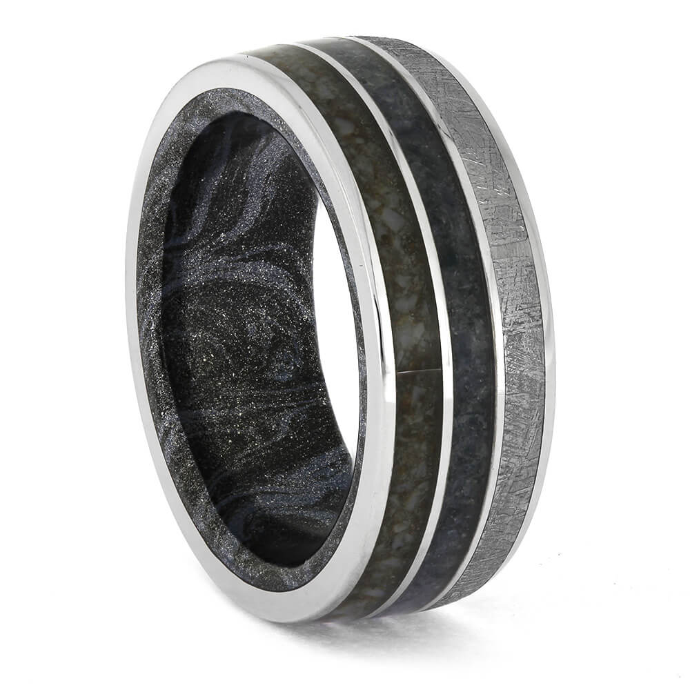 Platinum Wedding Band with Fossil and Meteorite