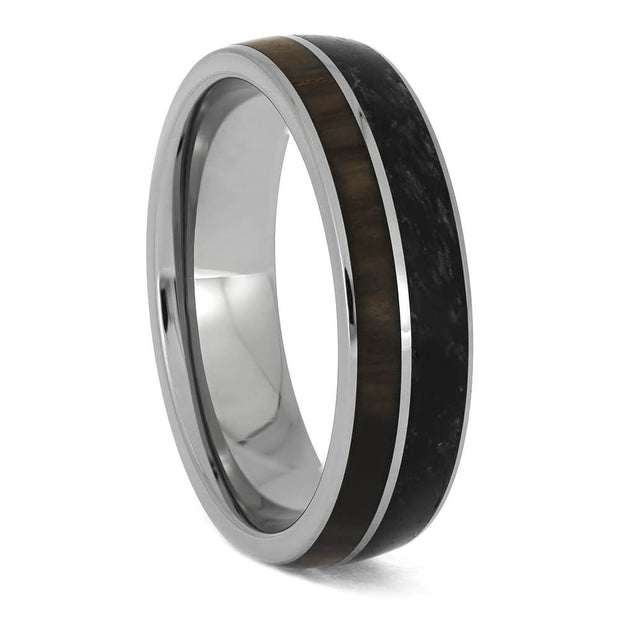 Obsidian and Petrified Wood Wedding Band