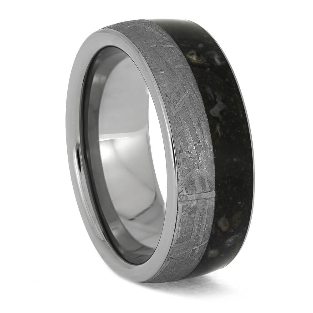 Black and silver titanium ring with unique contrast design