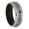 Meteorite ring with wood sleeve and titanium rim