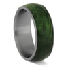 Striking green burl wood ring with titanium band