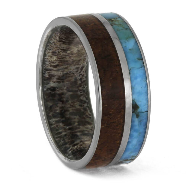 Antler and Wood Wedding Band with Turquoise