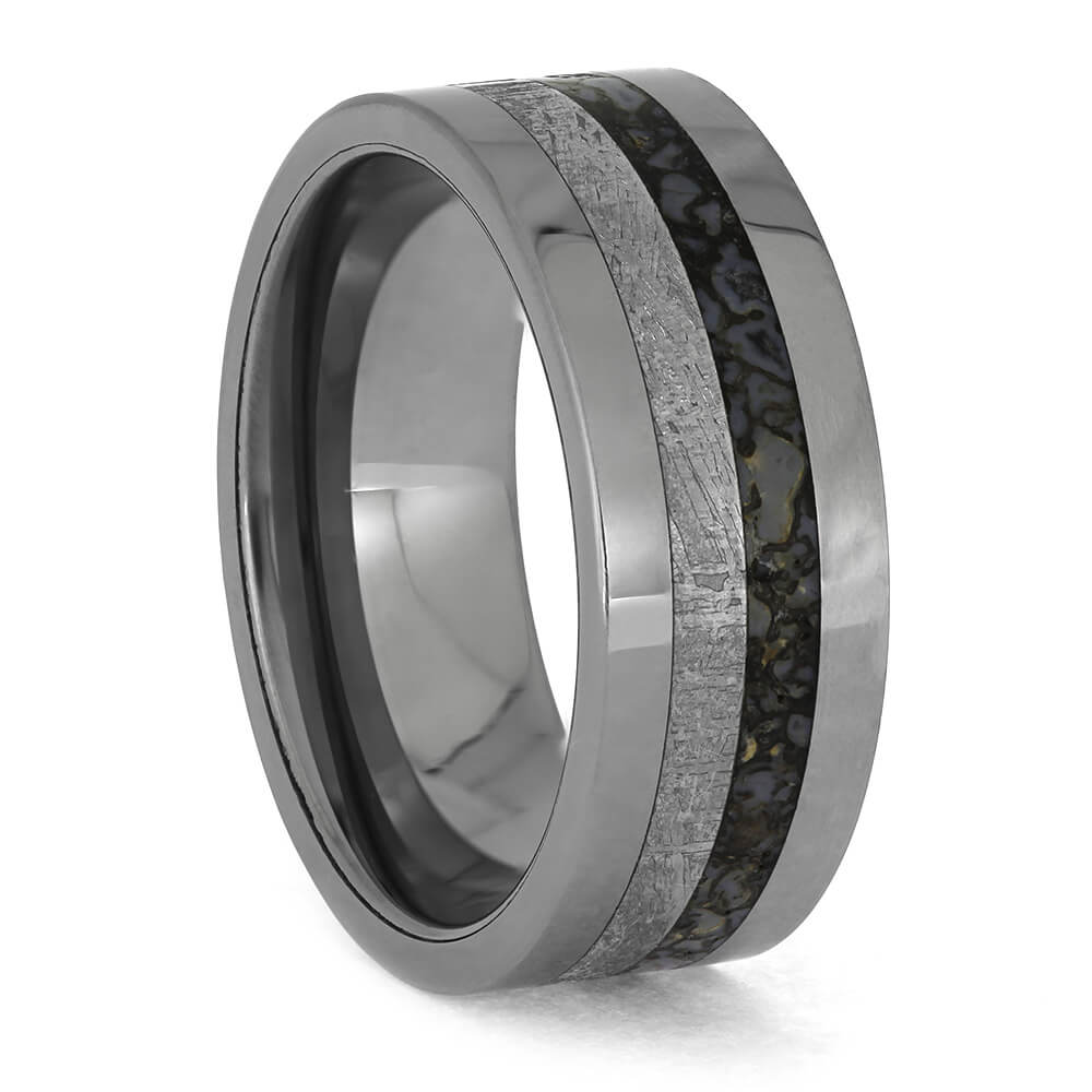 by Jewelry by Johan Premium Dinosaur Bone with Meteorite in Masculine Tungsten Band 000641