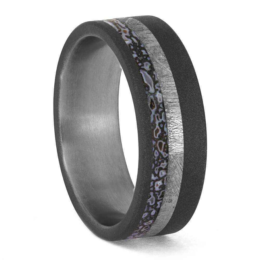 by Jewelry by Johan Premium Dinosaur Bone with Meteorite in Sandblasted Titanium 000639
