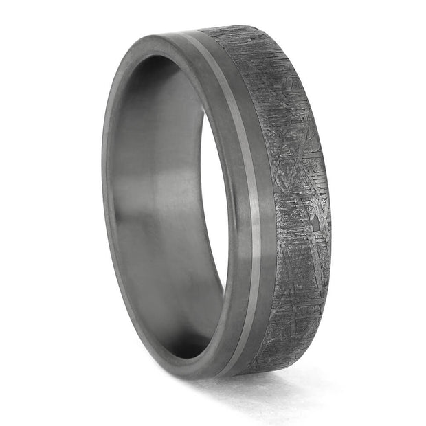 Meteorite Wedding Band with Gold Pinstripe
