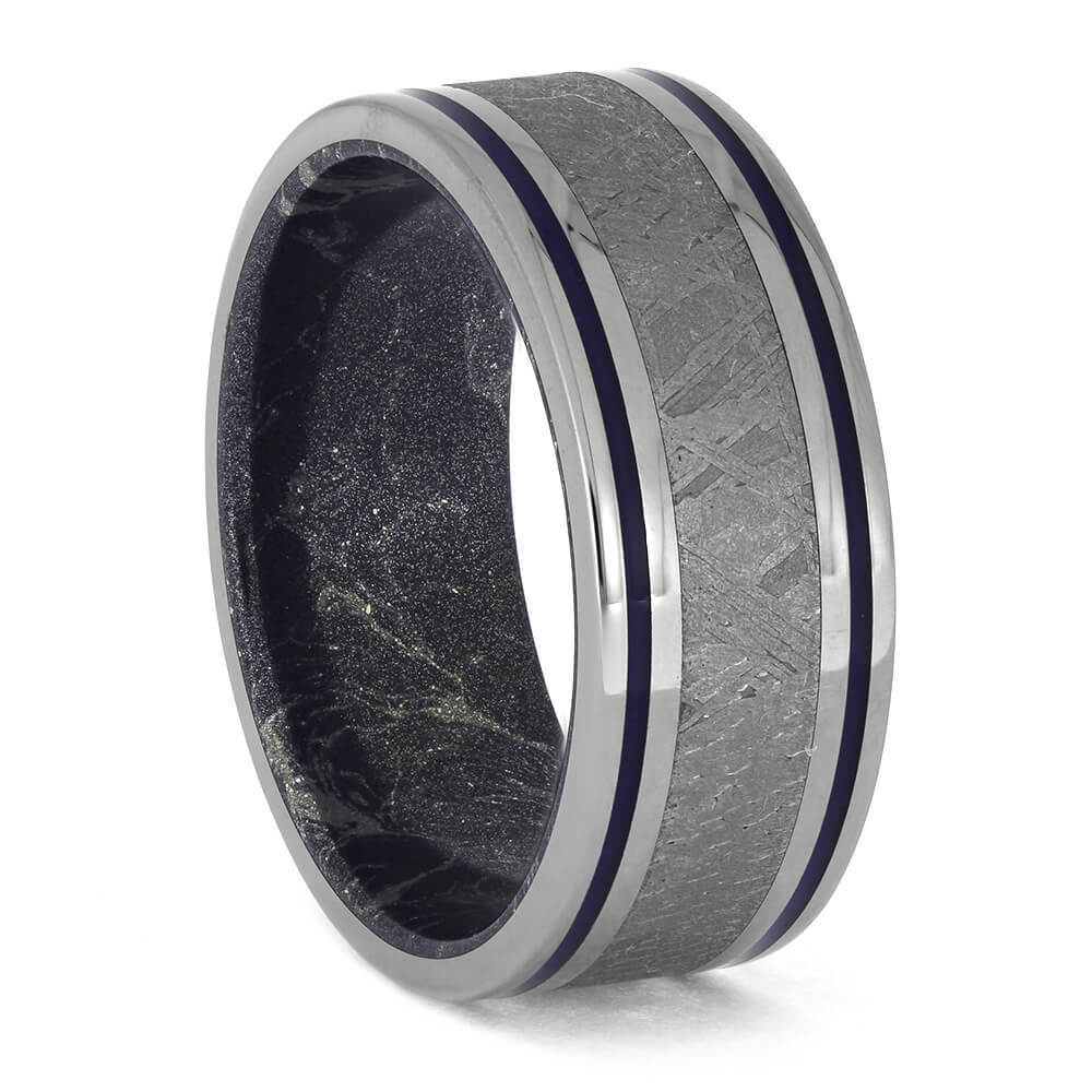 Blue Wedding Band with Meteorite