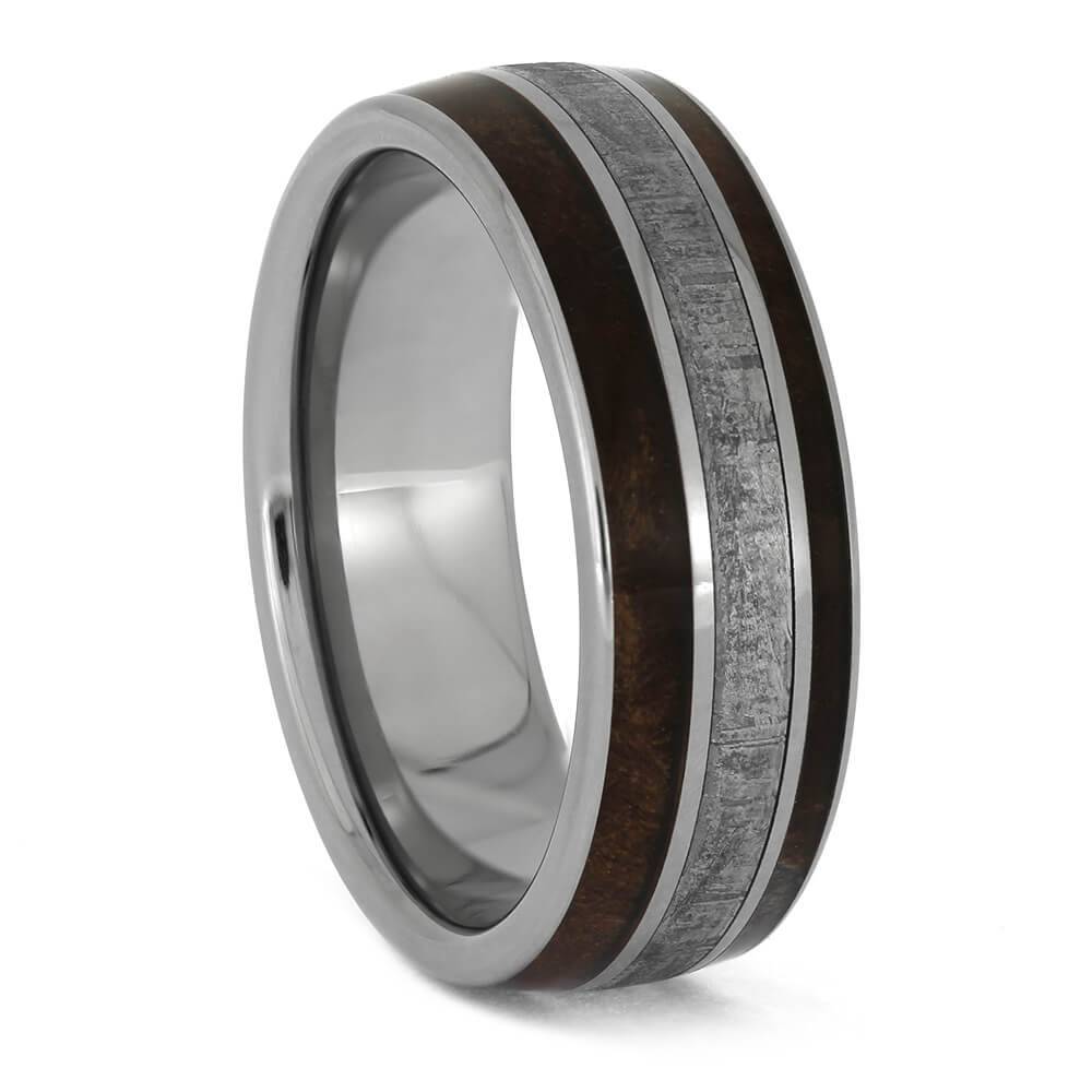 Rich CoffeeColored Wood and Meteorite in Titanium Band Jewelry by Johan