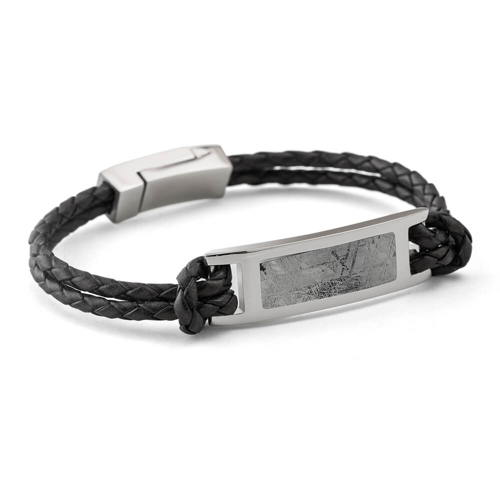 Meteorite Bracelet with Black Leather Band