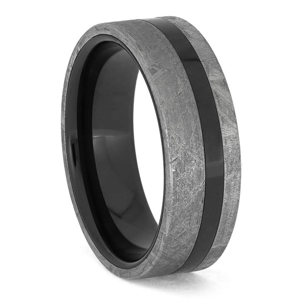Galactic meteorite black ceramic band with polished finish