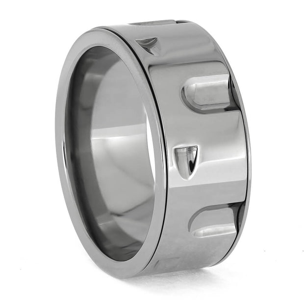 Titanium spinner fidget ring with revolver design