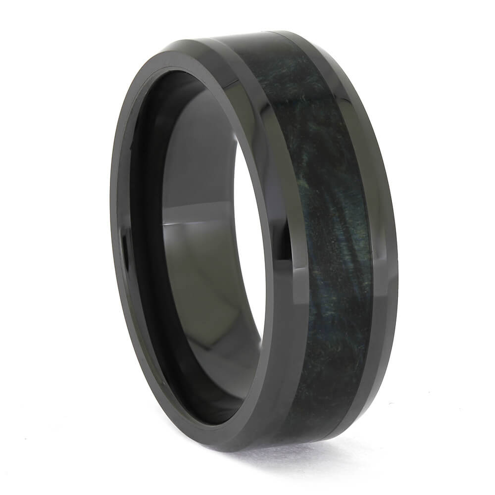 Black Ceramic and Blue Wood Ring