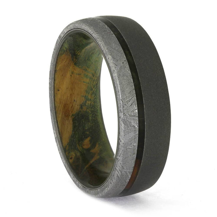 Green Wood and Meteorite Wedding Band