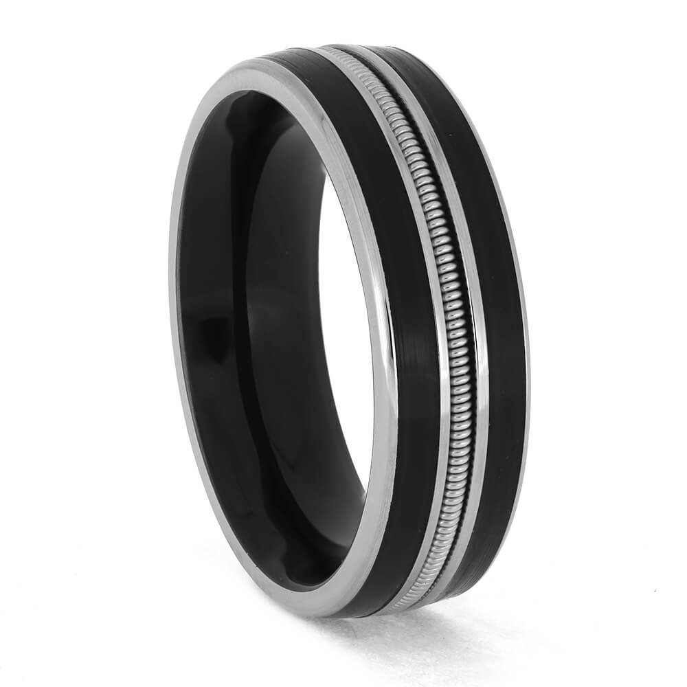 Black Ring with Guitar String and Vinyl