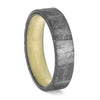 Meteorite ring with white wood sleeve, flat-profile design