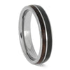 Jade and Redwood Ring in Titanium Band featuring a polished silver finish with dual inlays of deep green jade and rich redwood, ideal for men's wedding bands.