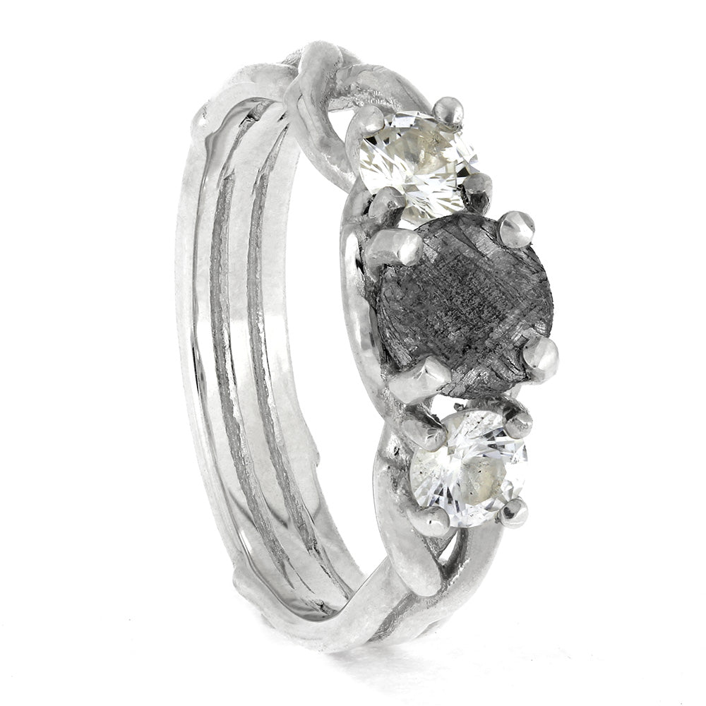 Sterling Silver Engagement Ring with Meteorite