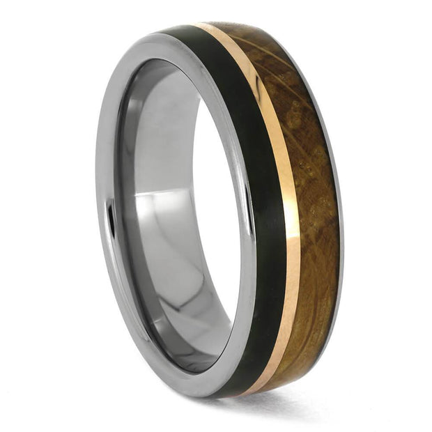 Jade Ring with Whiskey Barrel Wood