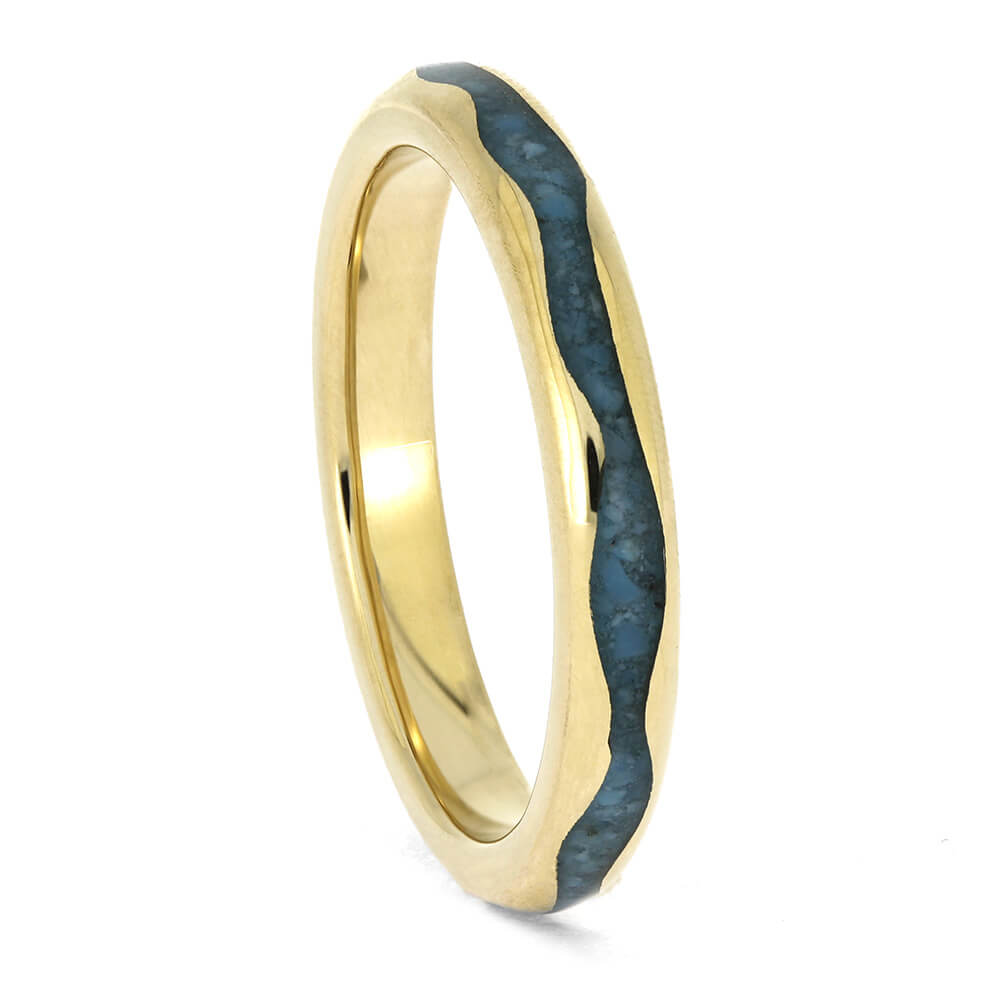 Wavy Turquoise Wedding Band in Gold