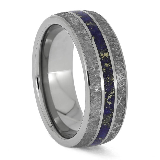 Meteorite and Lapis Wedding Band