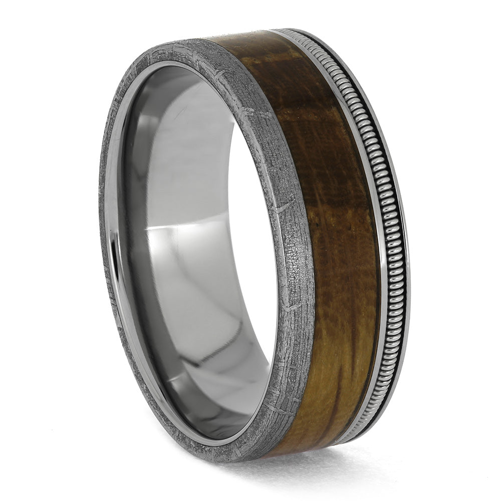 Meteorite and Whiskey Oak Wedding Band with Guitar String