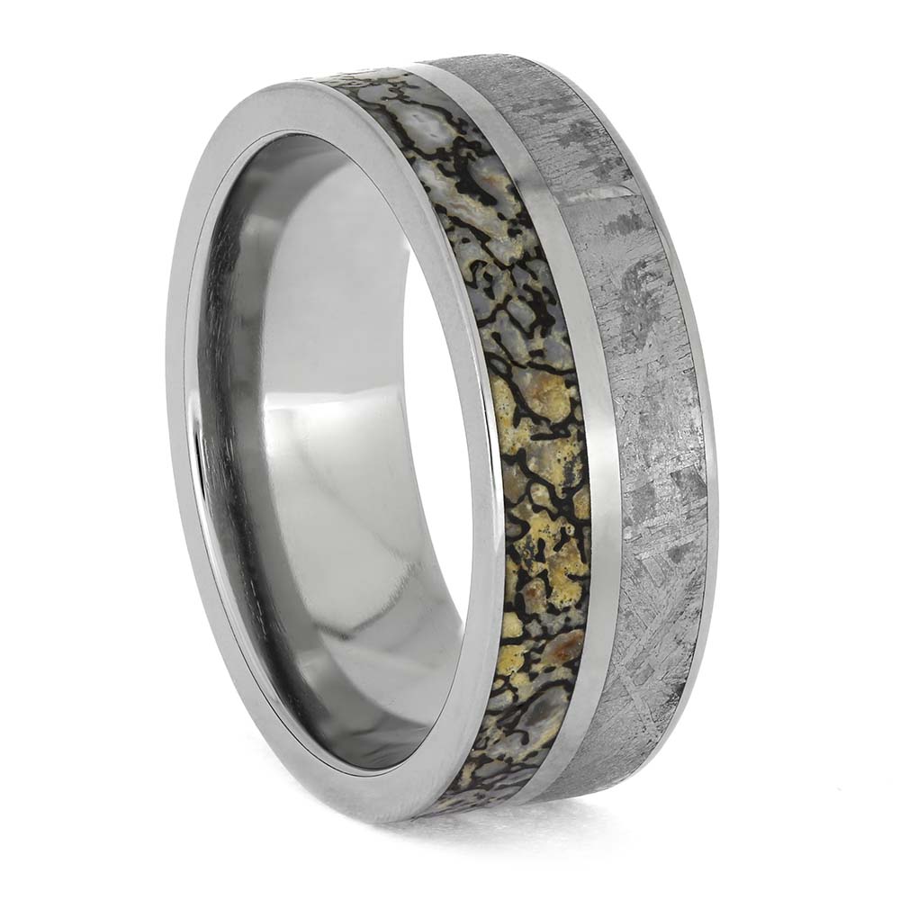 Unique Dinosaur Bone and Meteorite Wedding Band