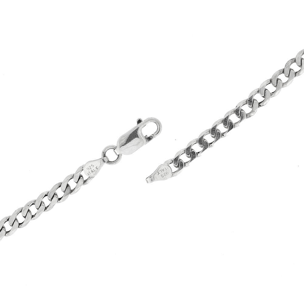 Silver chain necklace with clasp on a white background