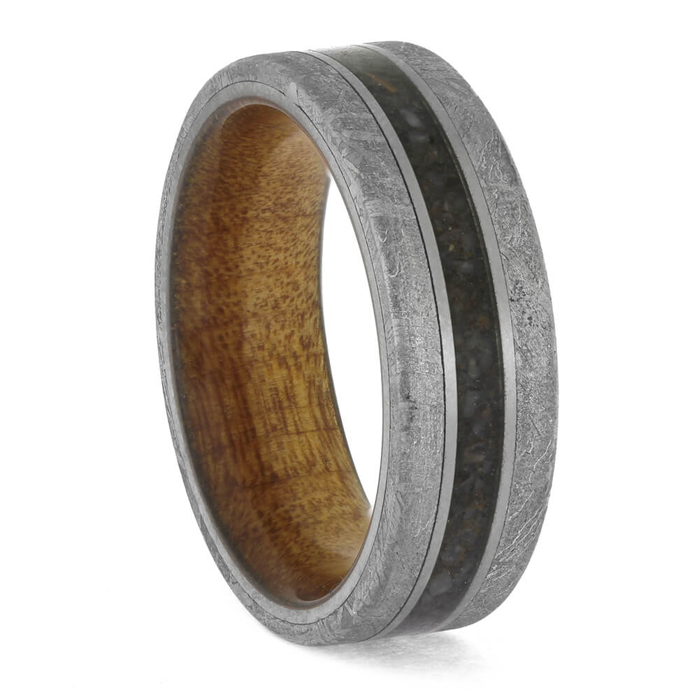 Kauri Wood, Meteorite, and Fossil Ring