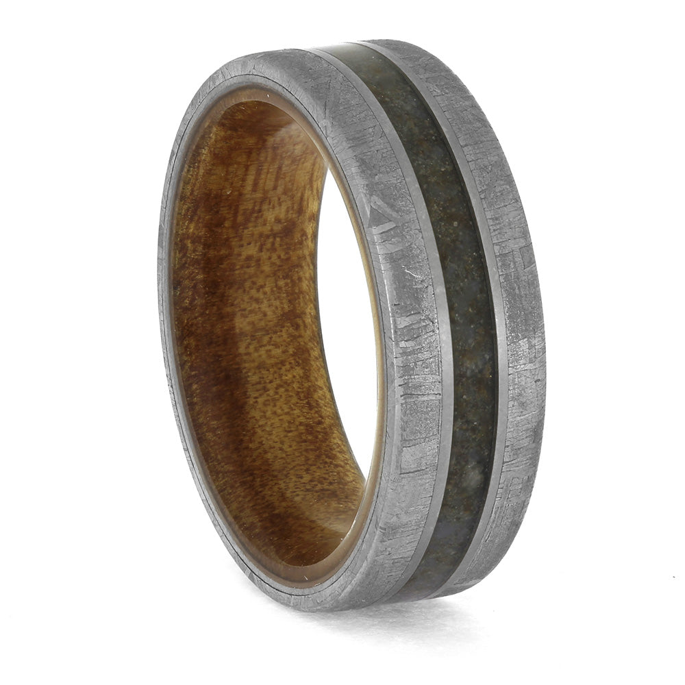 Fossil Ring with Meteorite and Kauri Wood