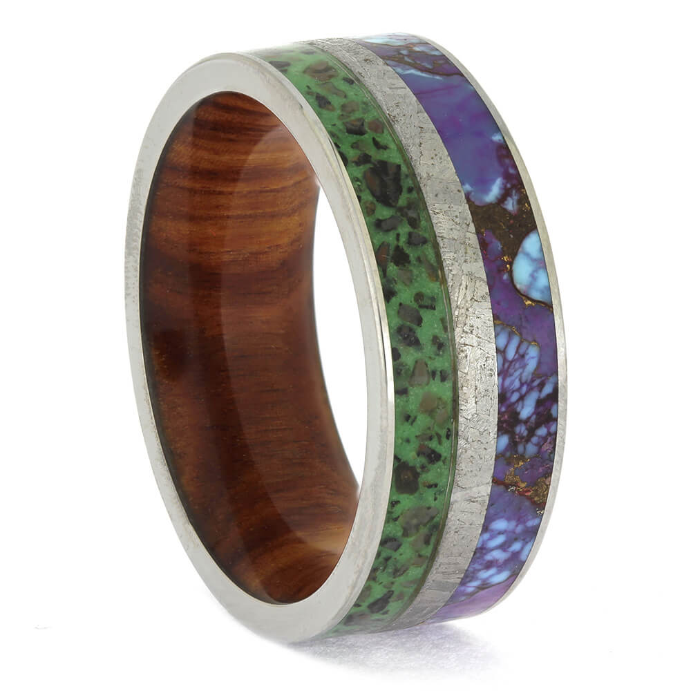 Colorful Wedding Band with Wood Sleeve