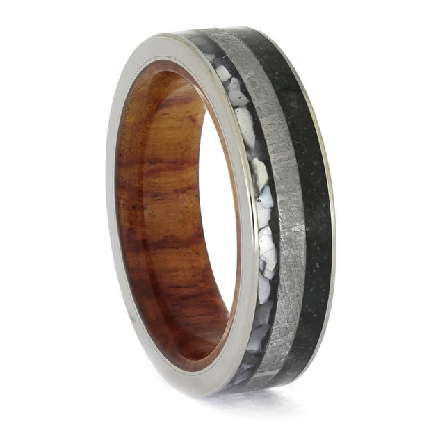 Meteorite and Gemstone Wedding Band