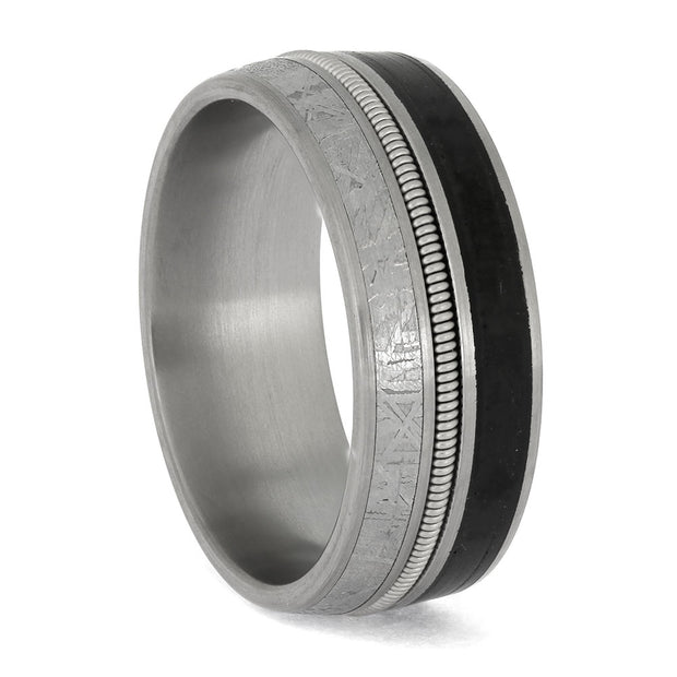 Men's Music Ring with Meteorite and Vinyl