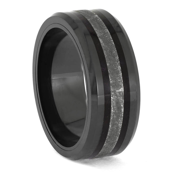 by Jewelry by Johan Meteorite Ring with Purple Wood and Black Ceramic Sleeve 002053