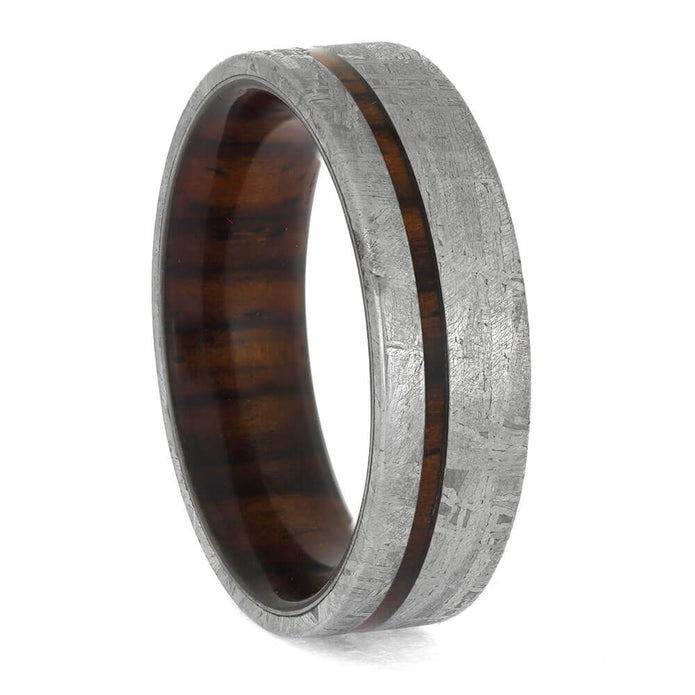 Men's Exotic Wood and Meteorite Wedding Band