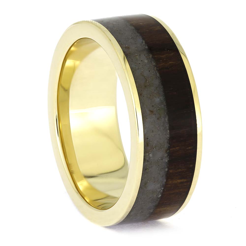 Teak Wood and Crushed Dinosaur Bone in Titanium Ring