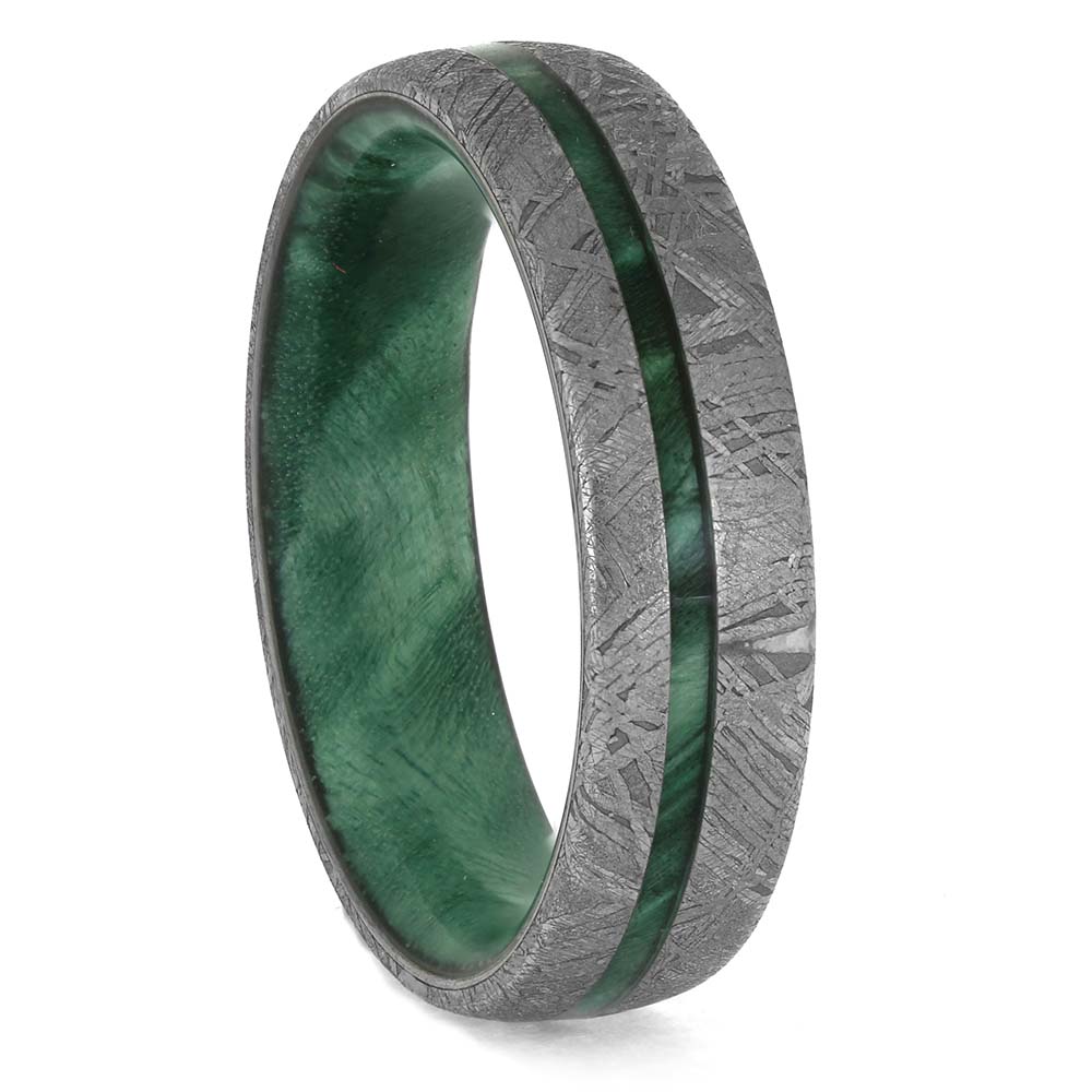 Green Wood and Meteorite Wedding Band