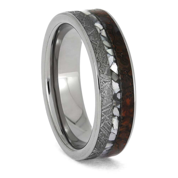 Dinosaur Bone and Meteorite Wedding Band with Pearls