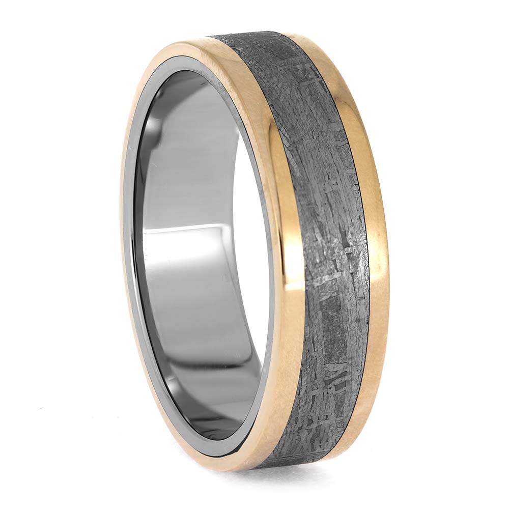 Men's Meteorite Wedding Band with Rose Gold