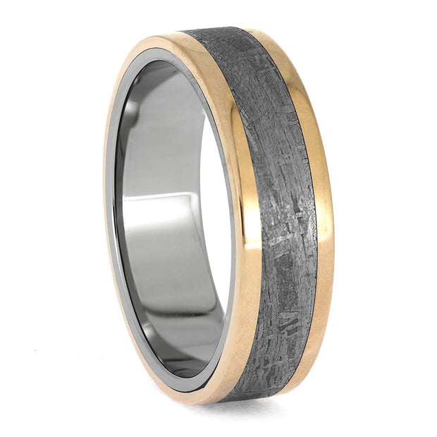 Men's Meteorite Wedding Band with Rose Gold