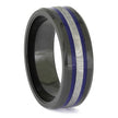 Ring with black exterior, blue interior, and silver inlay on a white background