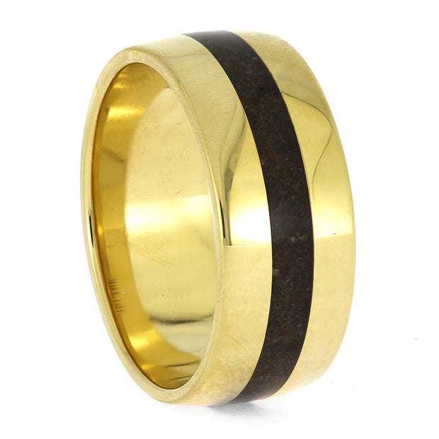 Gold Wedding Band with Dinosaur Bone
