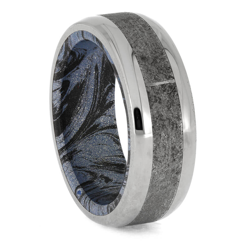 Meteorite Ring with Mokume Gane Sleeve