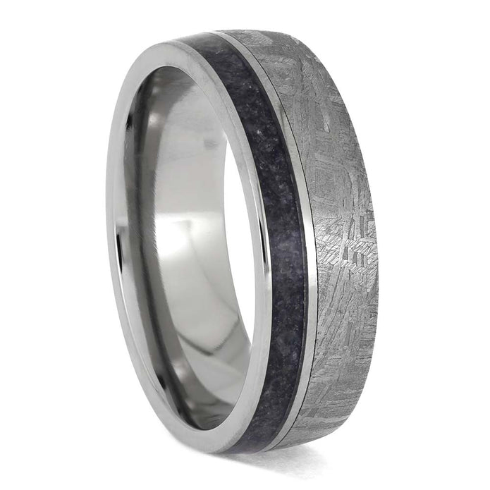 Meteorite and Sapphire Wedding Band for Men or Women