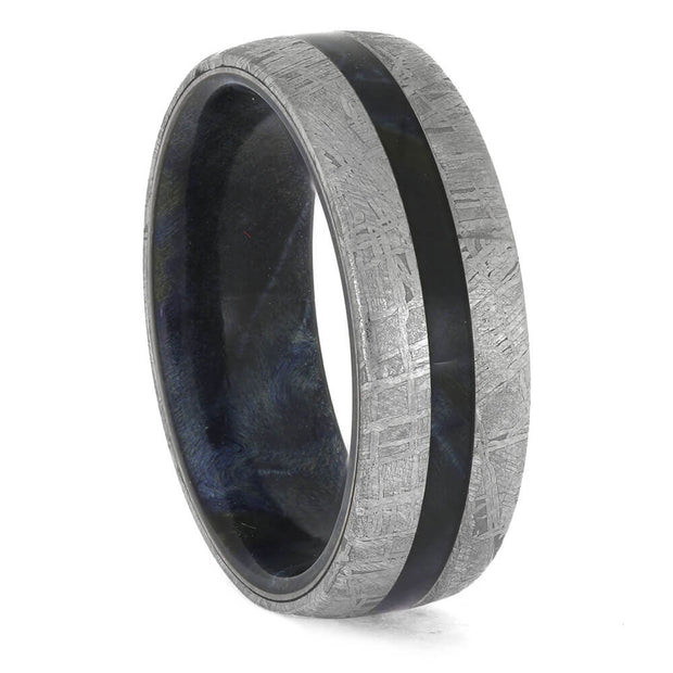 Meteorite and Blue Wood Wedding Band