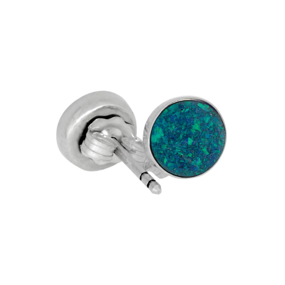 Blue Synthetic Opal Stud Earrings