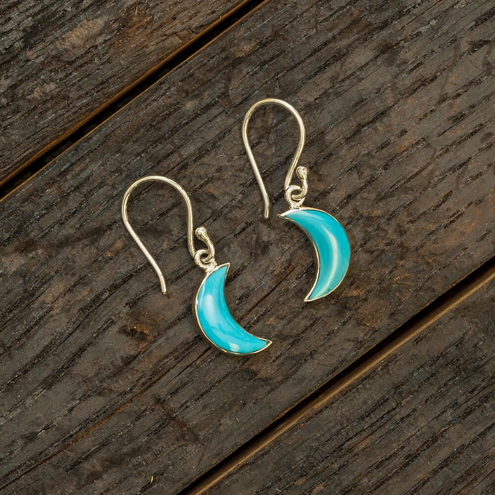 Crescent Moon Earrings with Sleeping Beauty Turquoise, In Stock - Jewelry  by Johan