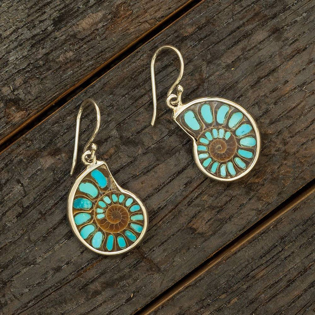 Ammonite and Turquoise Earrings