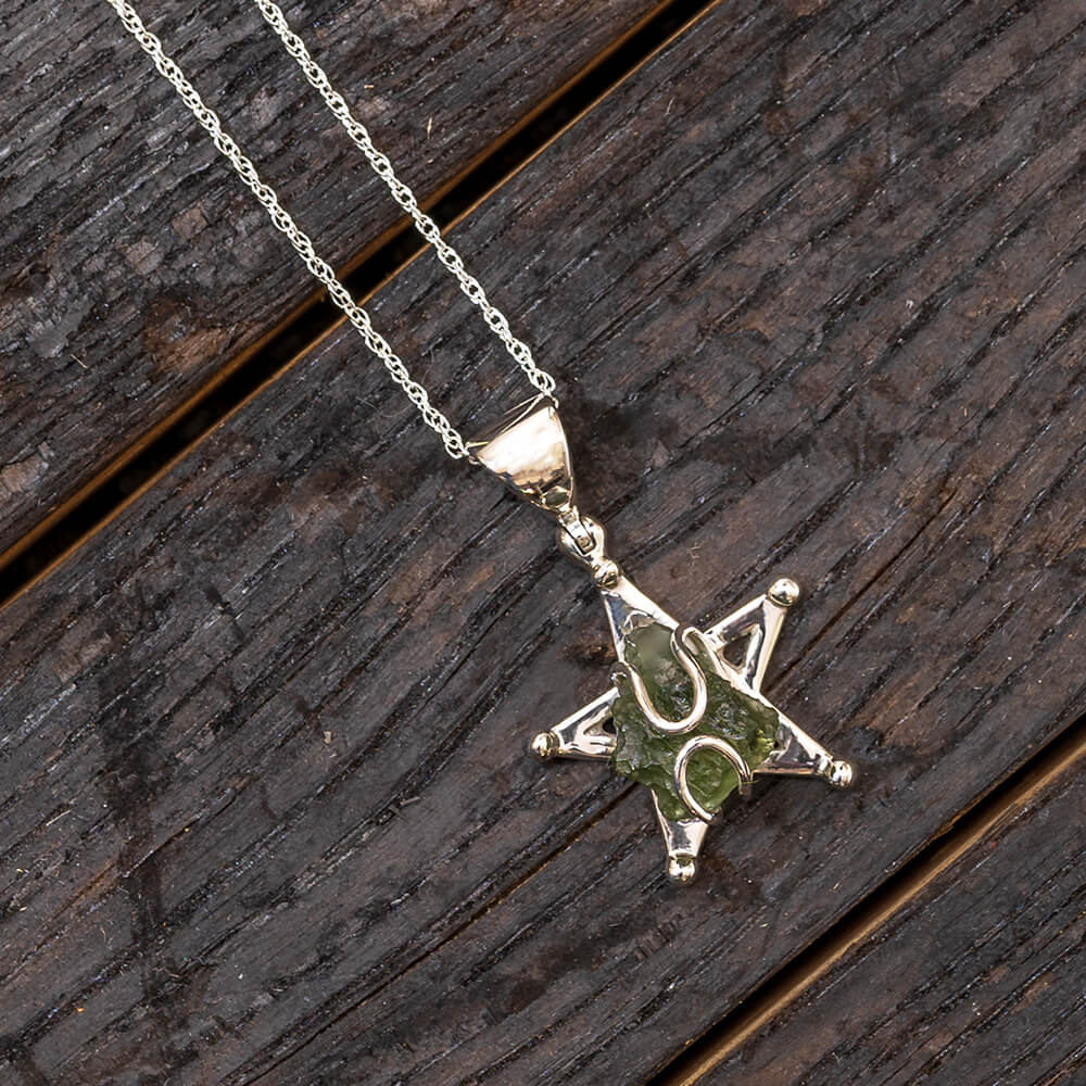 Moldavite Necklace with Star Pendant