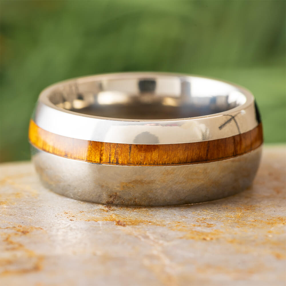 Koa Wood and Titanium Wedding Band